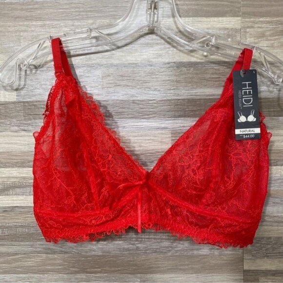 Heidi Klum Natural Lift Bra French Lace Ribbon Red Womens Large New - Picture 1 of 11